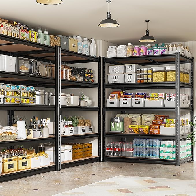 REIBII 2400LBS Garage Shelving 5 Tier Storage Shelves Heavy Duty, Adjustable Metal Shelving Unit,Garage Shelves for Basement,Warehouse,Pantry,Closet,Kitchen 72" H x 36" W x 16" D,2 Pack | Heavy Duty