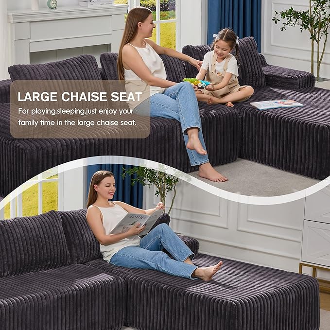Hobestluk Modular Sectional Sofa Boneless Couch L-Shape Couch 3 Seat Modular Couch Memory Foam Sectional Couches for Living Room Furniture, Cloud Couch with Oversized Chaise (108" Right Facing Chaise)