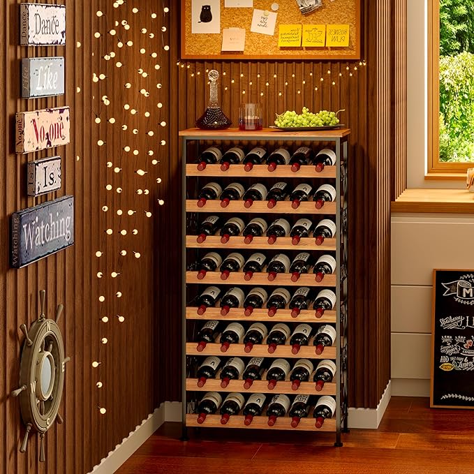 Sonyabecca 48 Bottle Wine Rack Freestanding Floor with Wood Top,8-Tier Wine Storage Shelf with Serving Station, Wine Holder for Kitchen, Bar, Dining Room, Home Bar Cabinet for Wine Bottles, No Wobble