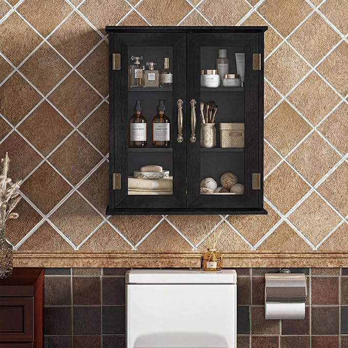 ChooChoo Bathroom Wall Cabinet, Medicine Cabinet with Acrylic Doors, Wall Mounted Over The Toilet Storage Cabinet with Adjustable Shelves for Bathroom, Kitchen, and Laundry Room, Black