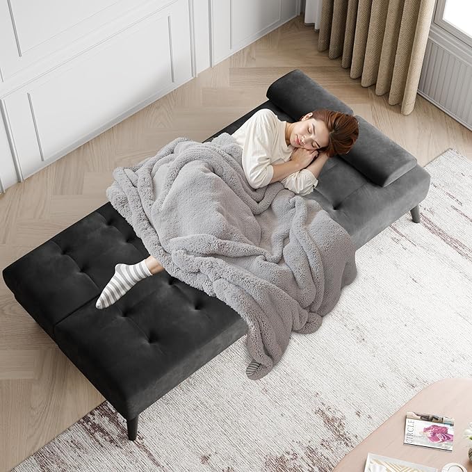 JAMFLY Futon Sofa Bed (Black Velvet)