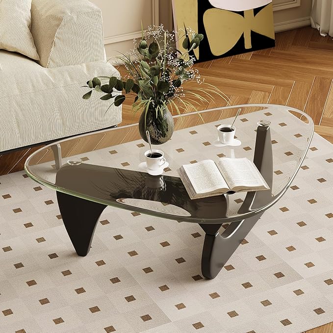 Coffee Table for Living Room Mid Century Modern Center Table with Glass Top, 32 Inch, Black/Transparent