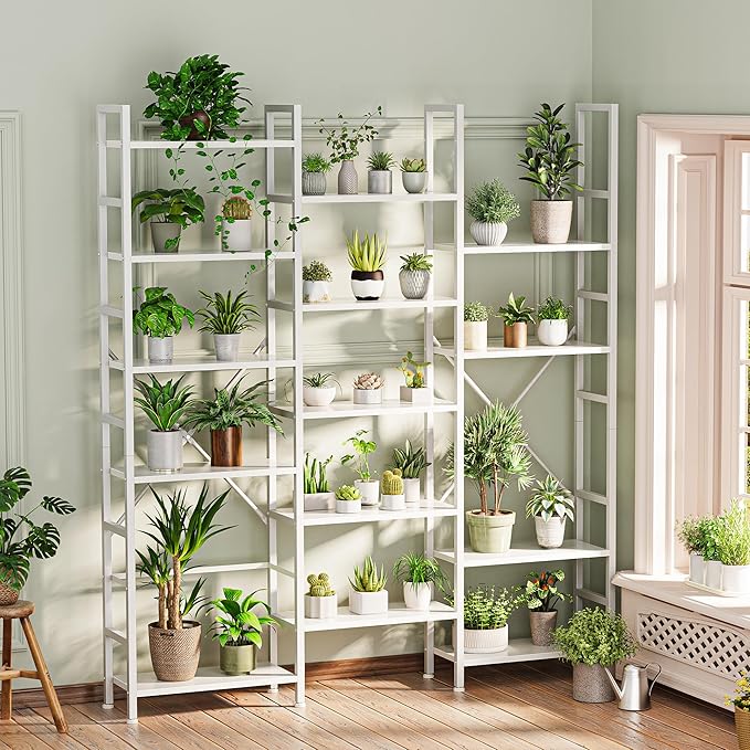 SUPERJARE Triple Bookshelf, Bookcase with 17 Open Display Shelves, Wide Book Shelf Book Case for Home & Office, 6 Tier, White