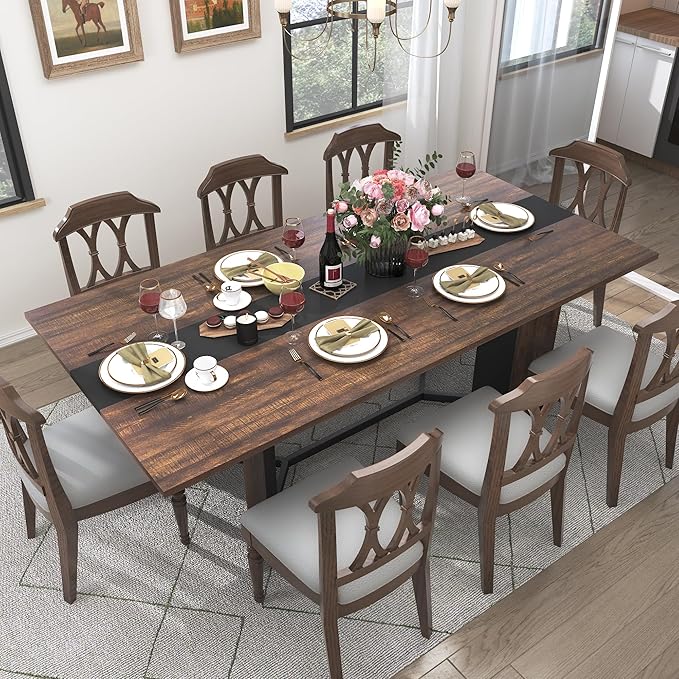 Hlivelood 70Inch Large Dining Table for 4 6 People,Wooden Rectangular Kitchen Table W/Waterproof Tabletop,Large Rectangle Furniture W/Adjustable Legs,Brown Dinner Table for Kitchen Dining Room(71IN)