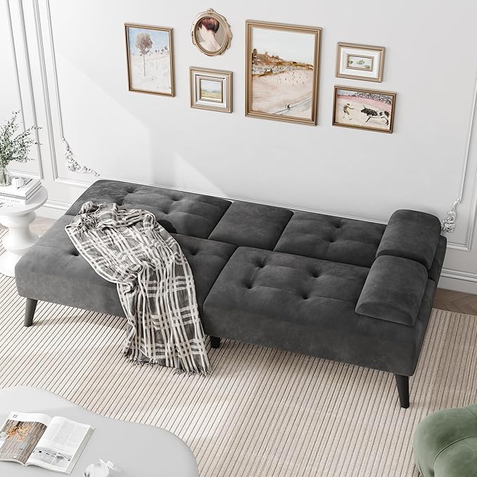 JAMFLY Futon Sofa Bed (Black Velvet)
