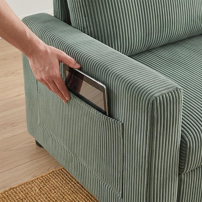 Sectional Sleeper Sofa with Pull Out Bed, L Shape Convertible Sofa Bed Couch with Storage Chaise, 3 in 1 Pull Out Sofa Bed with 3 Seats for Living Room,Apartment, Green, 85Inch