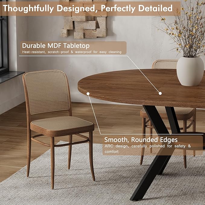 42"-58" Extendable Round Dining Table for 4-6, Kitchen Oval Table with Hidden Leaves & Storage Shelf, Space Saving Modern Design with Sturdy Metal Legs for Kitchen, Dining Room & Small Apartments