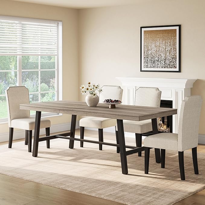 GarveeHome Industrial Dining Table for 6-8 People, 78.7" Long Kitchen Table with Sturdy Metal Frame, Rectangular Counter for Dinner, Kitchen, Dining Room (Grey Walnut, 79" Non-extendable)