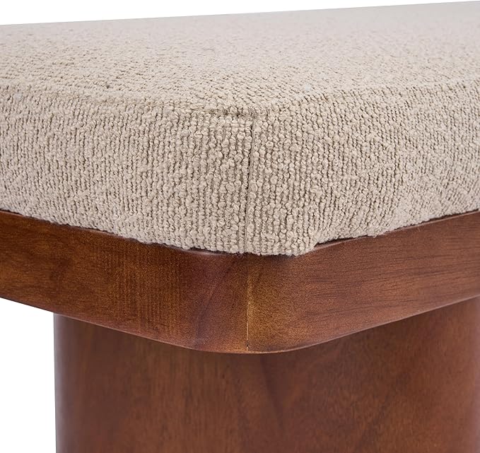 Christopher Knight Home 55" Chenille Upholstered Bench with Solid Rubber Wood Legs, Modern Farmhouse Bedroom Bench, Padded Entryway Bench Seat, Dining Bench for Living Room End of Bed, Light Brown
