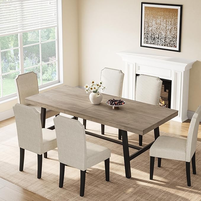 GarveeHome Industrial Dining Table for 6-8 People, 78.74" Long Large Kitchen Table with Sturdy Metal Frame, Rectangular Counter for Dinner, Kitchen, Dining Room (Grey, 79" Non-extendable)