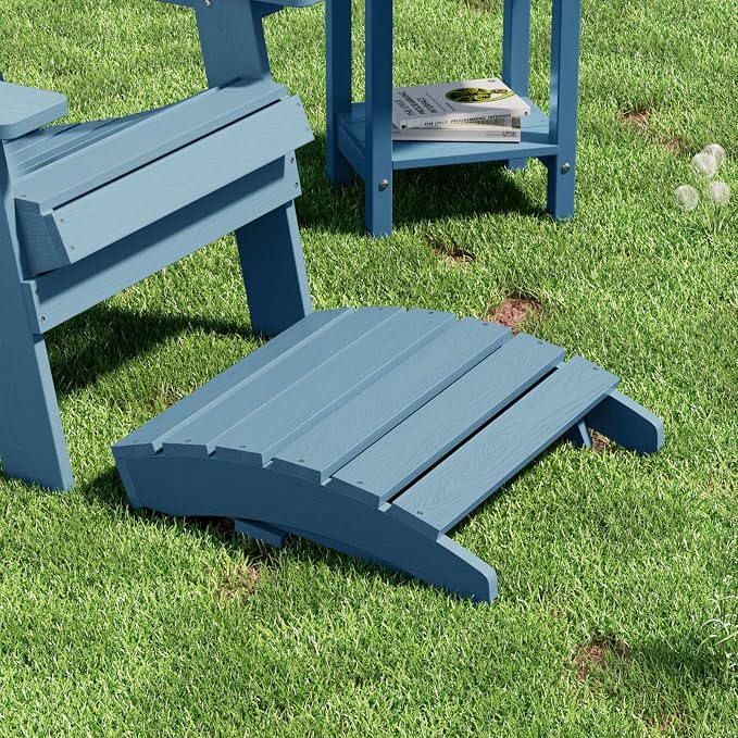 MXIMU Folding Adirondack Ottoman Outdoor: HIPS Plastic Patio Footstool Easy Assembly - All Weather FootRest Foot Stool for Adirondack Chair Use in Garden Lawn Backyard Pool (Blue)