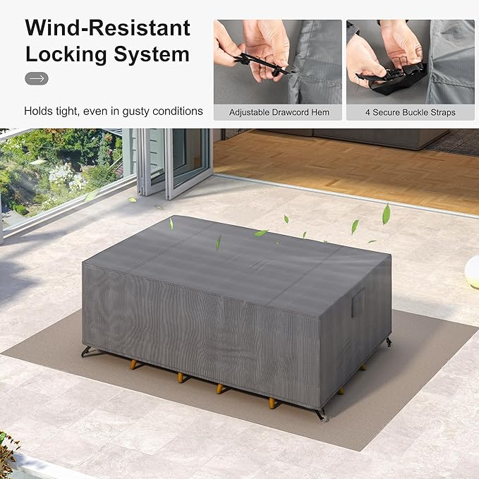 PURPLE LEAF Outdoor Dining Set with Waterproof Furniture Cover 7-Piece All-Weather Patio Set for 6 with Gray Aluminum Table Rope Weave Chairs and Cushions, Gray