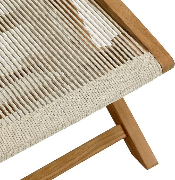 Modway Vienna Outdoor Patio Teak Wood Folding Ottoman in Natural Natural