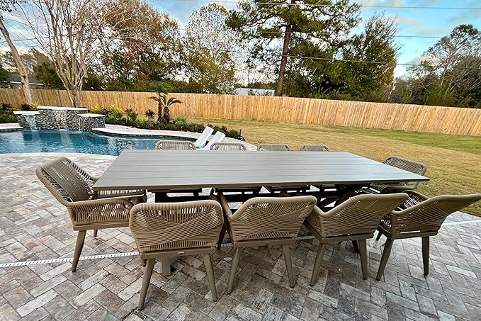 PURPLE LEAF 11 Pieces Outdoor Dining Set All-Weather PE Rattan Outdoor Patio Furniture Set with All Aluminum Frame Rectangular Table and Chairs Set for Lawn Garden Backyard Deck, Champagne
