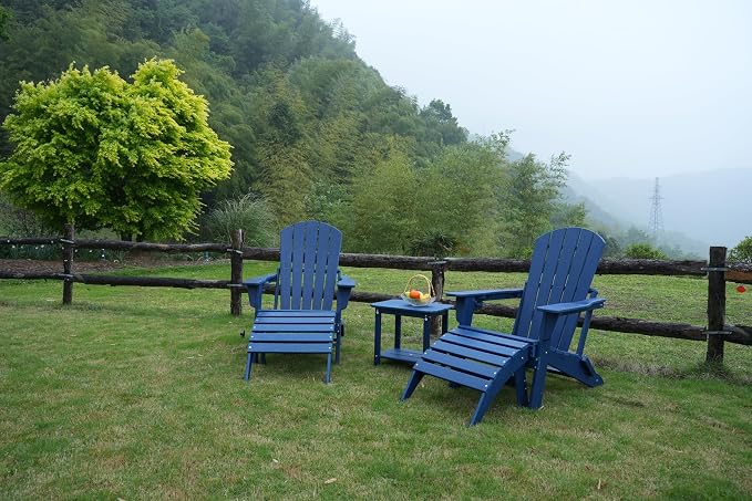 nevilywood HDPE Folding Ottoman - Adirondack Chair Footrest – Weather Resistant, Wood-Grain, Low-Maintenance-, Garden Patio Porch – Navy Blue