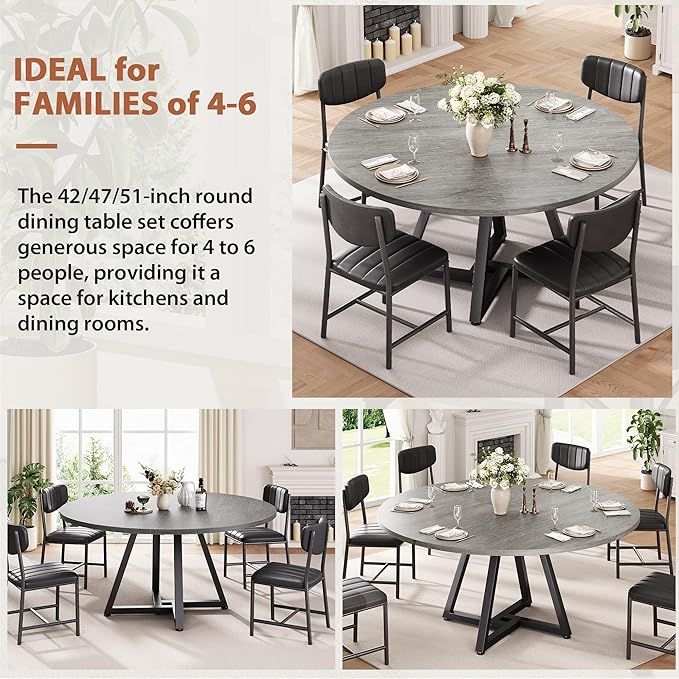 Jocoevol 51" Round Dining Table Kitchen Dining Room Circle Dinner Pedestal Table for 4 6 8, Space Saving Wood Kitchen & Dining Room Furniture (Grey)