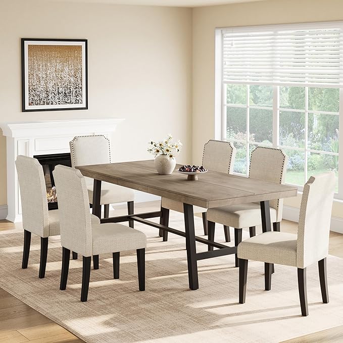 GarveeHome Industrial Dining Table for 6-8 People, 78.74" Long Large Kitchen Table with Sturdy Metal Frame, Rectangular Counter for Dinner, Kitchen, Dining Room (Grey, 79" Non-extendable)