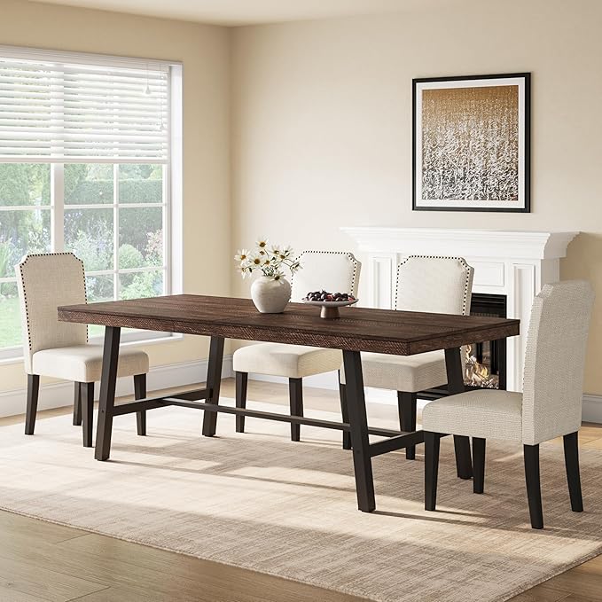 GarveeHome Industrial Dining Table for 6-8 People, 78.7" Long Kitchen Table with Sturdy Metal Frame, Rectangular Counter for Dinner, Kitchen, Dining Room (Rustic Birch, 79" Non-extendable)
