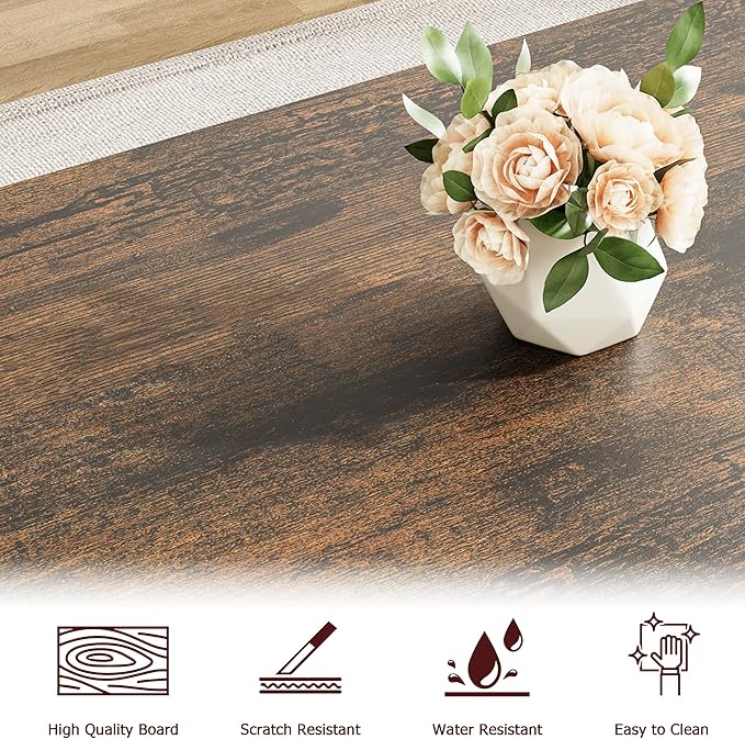 GAOMON Dining Table Bench Set for 4, Kitchen Table Set with 2 Benches, Rectangular Dining Room Table Set with Sturdy Metal Frame, Saving Space for Kitchen, Dining Room, Apartment, Vintage Brown