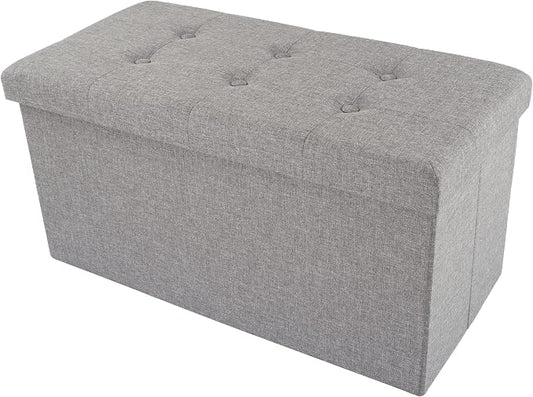 Lavish Home Folding Storage Ottoman - 30-Inch Tufted Footrest, Linen Chest, or Bench with Removable Bin for Living Room, Bedroom, or Dorm (Light Gray)
