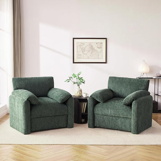 Howjoe Chenille Oversized Armchair, 38.6" Wide Accent Chairs for Living Room & Bedroom Modern Lounge Chair, Upholstered Mid-Century Reading Chair, Comfy Living Room Chair, Single Sofa Chair, Green