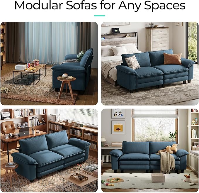 LINSY HOME 90" Modular Cloud Love Seat Sofa, Corduroy Soft Sectional Couch, Modern Comfy Love Seat, Perfect for Living Room, Apartment, Office, Blue