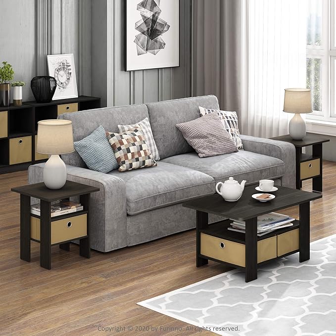 Furinno Andrey Coffee Table, Small Modern Center Table with Storage and Bin Drawer, Side Table for Living Room, Bedroom, Home Office, Dark Espresso