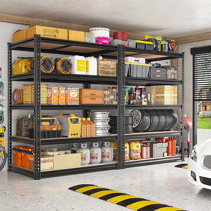 REIBII 2400LBS Storage Shelves 5 Tier Garage Shelving Heavy Duty, Adjustable Metal Shelving, Garage Shelves for Basement, Warehouse, Pantry, Closet, Kitchen 72" H x 36" W x 16" D, Black, 3 Pack