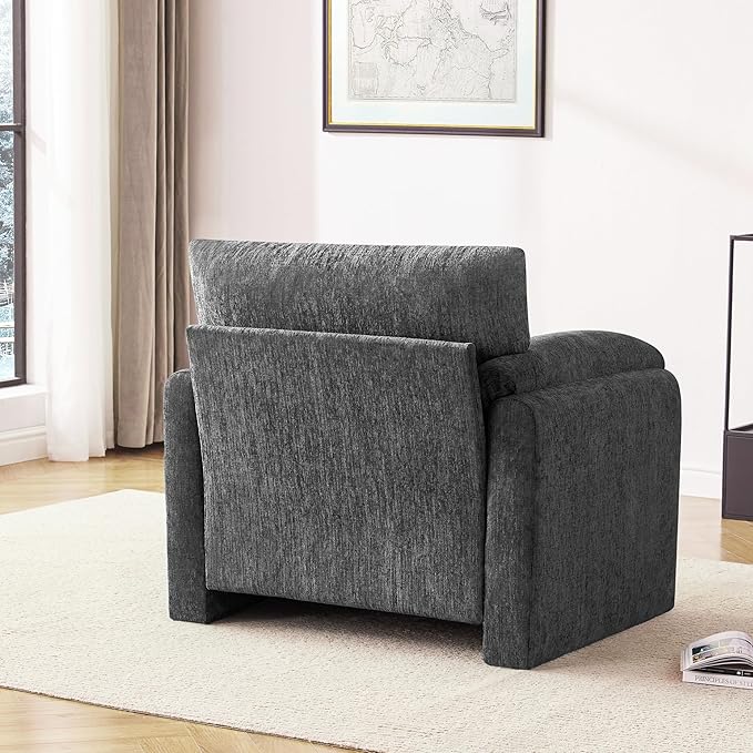 Howjoe Chenille Oversized Armchair, 38.6'" Wide Accent Chairs for Living Room & Bedroom Modern Lounge Chair, Upholstered Mid-Century Reading Chair (Darkgray, 1 Pack)