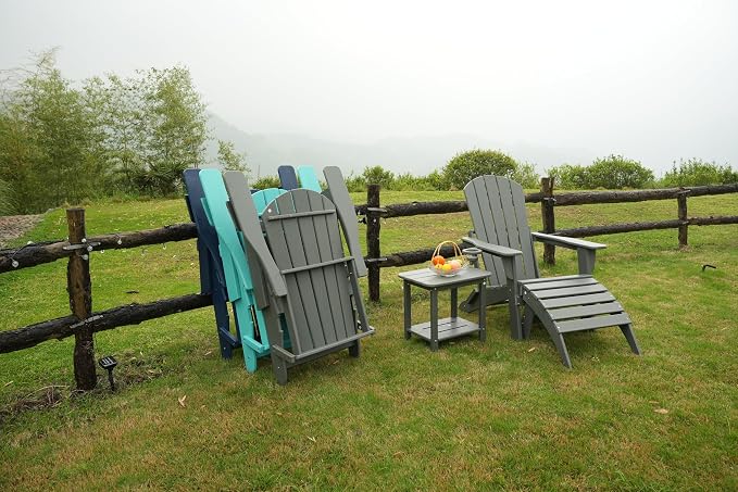 nevilywood HDPE Folding Ottoman - Adirondack Chair Footrest – Weather Resistant, Wood-Grain, Low-Maintenance-, Garden Patio Porch – Coffee