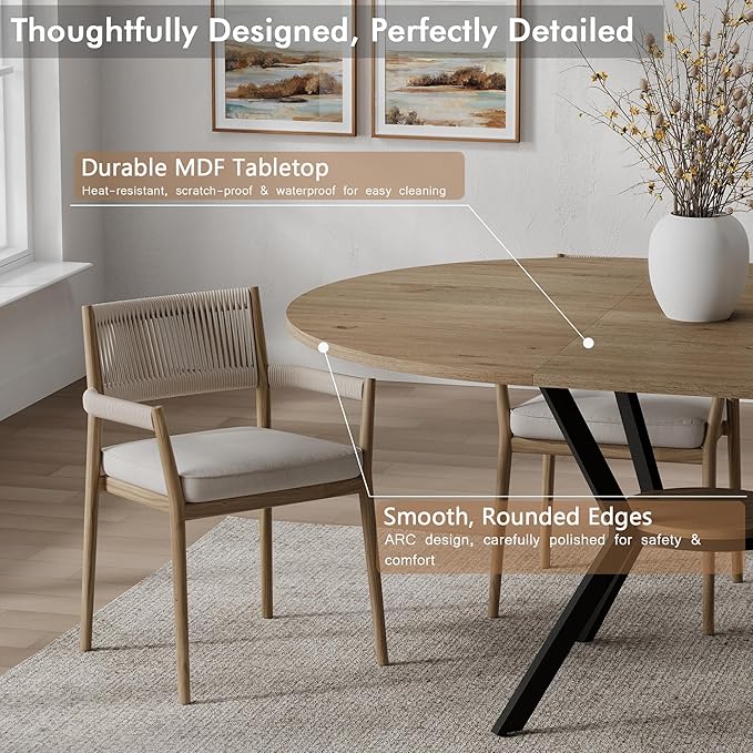 42"-58" Extendable Round Dining Table for 4-6, Kitchen Oval Table with Built-in Flip Leaf & Storage Shelf, Space Saving Modern Design with Sturdy Metal Legs for Kitchen, Living Room & Small Apartments