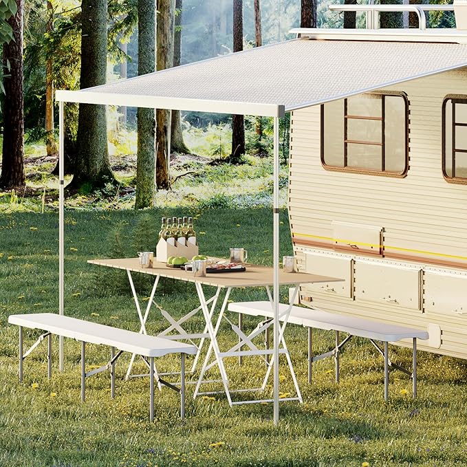 Garvee 6FT Folding Bench 2 Pack, Plastic Portable Folding Bench Seat with Carry Handle & Lock for in/Outdoor Activities, Picnic, Soccer, Caming Dining Seat, White
