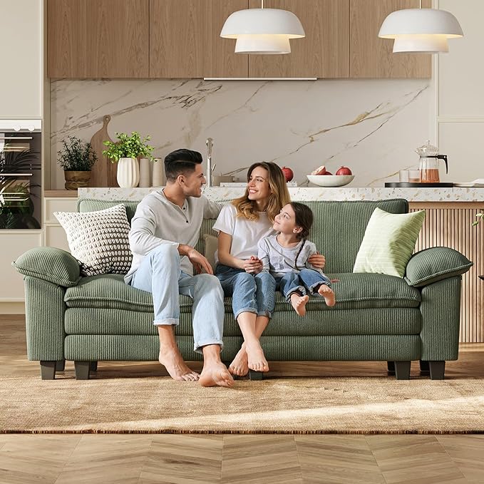 LINSY HOME 90" Modular Cloud Love Seat Sofa, Corduroy Soft Sectional Couch, Modern Comfy Love Seat, Perfect for Living Room, Apartment, Office, Green