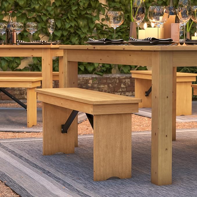 Flash Furniture HERCULES 40" x 12" Folding Farm Bench, Solid Pine Entryway Bench in Light Natural