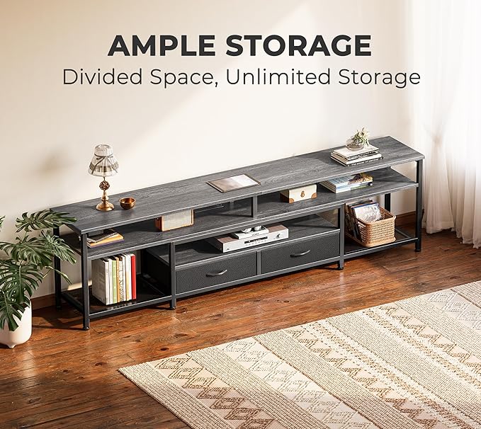 Huuger TV Stand for 75 80 Inch TV, Entertainment Center with Power Outlets and LED Lights, 70.9 Inch TV Console for Living Room, Media Console with Drawers and Shelves, Grey