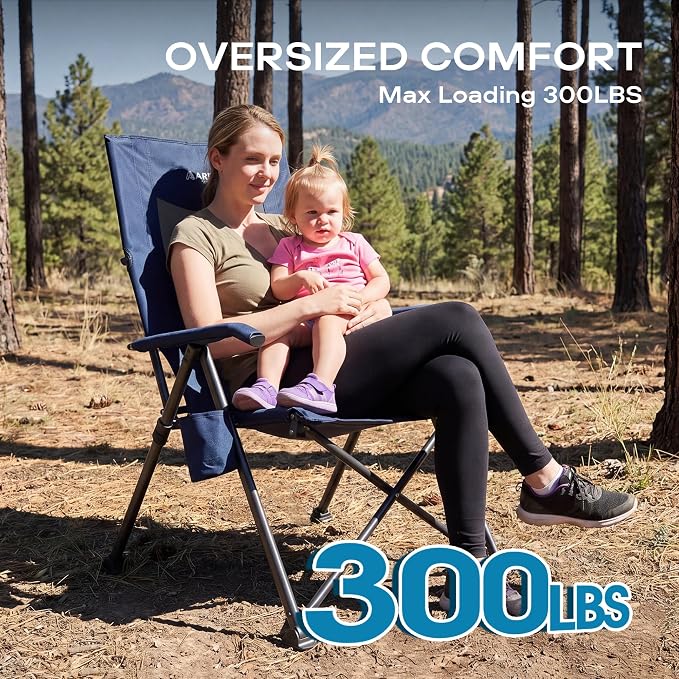 Reclining Camping Chair for Adults Heavy Duty 2 Pack, Folding Recliner Lawn Chairs with 6-Positions Adjustable High Back, Portable Patio Lounge Chairs for Outdoor Poolside Sports Beach