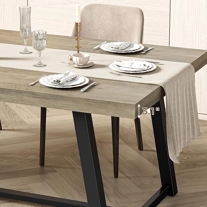 IRONCK 71" Dining Table for 6-8 People, Industrial Kitchen Table with Sturdy Metal Frame, Rectangular Grey Wood Dinner Table for Dining Room