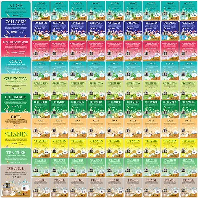 100 pcs Vegan Combo, Ultra Hydrating Essence Mask, Korean Facial Mask Sheet (10 x 10 Types), Made in Korea