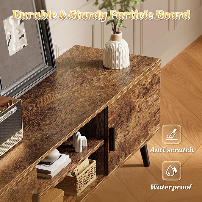 SUPERJARE TV Stand for 55 Inch TV, Entertainment Center with Adjustable Shelf, 2 Cabinets, TV Console Table, Media Console, Solid Wood Feet, Cord Holes, for Living Room, Bedroom, Rustic Brown
