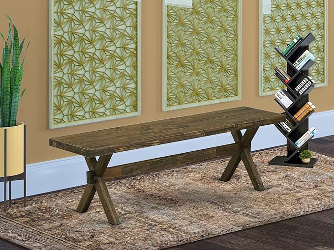 East West Furniture XB776 X-Style Modern Kitchen Bench with Wooden Seat, 60x15x18 Inch, Multi-Color