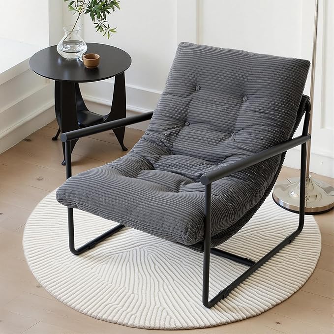 Modern Accent Chair for Living Room,Arm Chair with Metal Frame,Upholstered Armchair with Soft Cushion for Bedroom Lounge Reading Room (Dark Grey)
