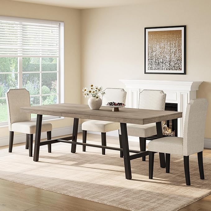 GarveeHome Industrial Dining Table for 6-8 People, 78.74" Long Large Kitchen Table with Sturdy Metal Frame, Rectangular Counter for Dinner, Kitchen, Dining Room (Grey, 79" Non-extendable)