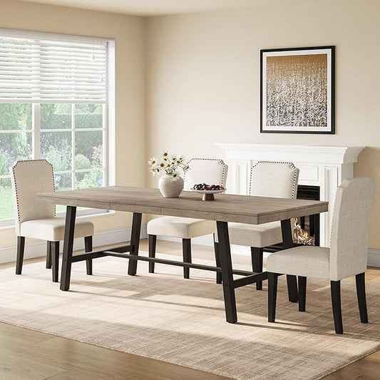 GarveeHome Industrial Dining Table for 6-8 People, 78.74" Long Large Kitchen Table with Sturdy Metal Frame, Rectangular Counter for Dinner, Kitchen, Dining Room (Grey, 79" Non-extendable)