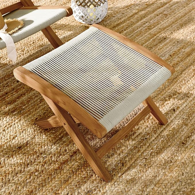 Modway Vienna Outdoor Patio Teak Wood Folding Ottoman in Natural Natural