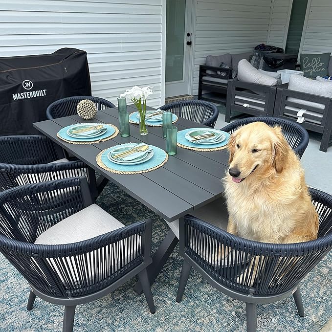 PURPLE LEAF Patio Dining Set for 10 All-Weather Wicker 12 Piece Aluminium Oversized Outdoor Table and Chairs Set Included Cushions for Backyard Kitchen Modern Outdoor Furniture Set Gray and Navy