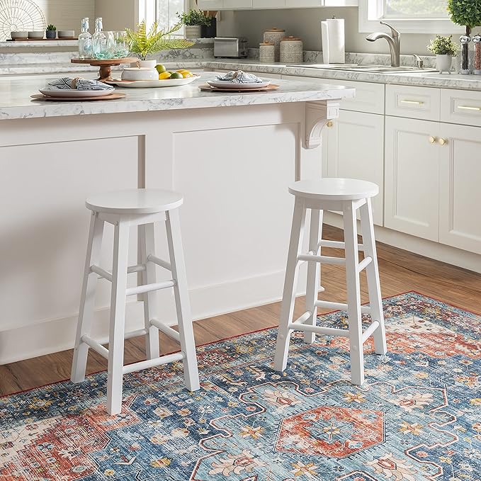 Linon Zeke White 24" Counter Stool with Round Seat