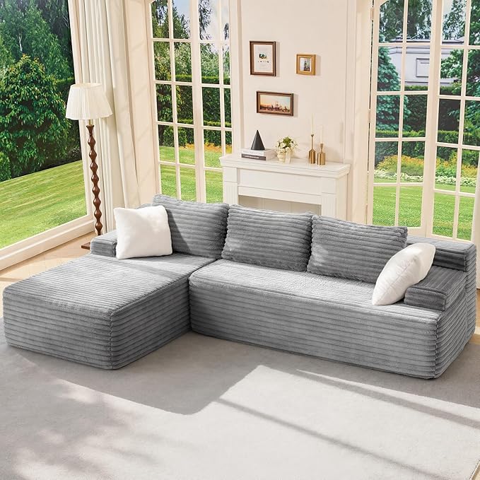 Hobestluk Modular Sectional Sofa Boneless Couch L-Shape Couch 3 Seat Modular Couch Memory Foam Sectional Couches for Living Room Furniture, Cloud Couch with Chaise Lounge (96" Left Facing Chaise)