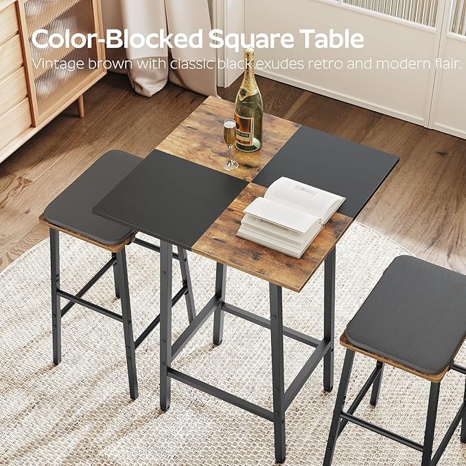YATINEY Bar Table, Kitchen Dining Table, Bar Counter Height Table, Pub Color Matching Breakfast Table, for Dining Room, Tavern, Coffee Corner, Party, Rustic Brown and Black BT02BR