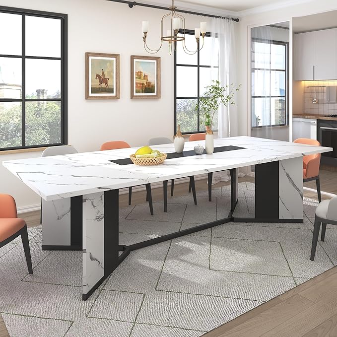 Hlivelood 94Inch Large Dining Table for 8 10 People,Wooden Rectangular Kitchen Table W/Waterproof Tabletop,Large Rectangle Furniture W/Adjustable Legs,White Dinner Table for Kitchen Dining Room(94IN)