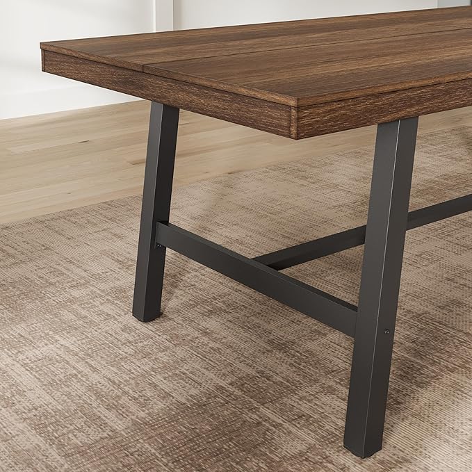 GarveeHome Industrial Dining Table for 6-8 People, 78.7" Long Large Kitchen Table with Sturdy Metal Frame, Rectangular Counter for Dinner, Kitchen, Dining Room (Brown, 79" Non-extendable)